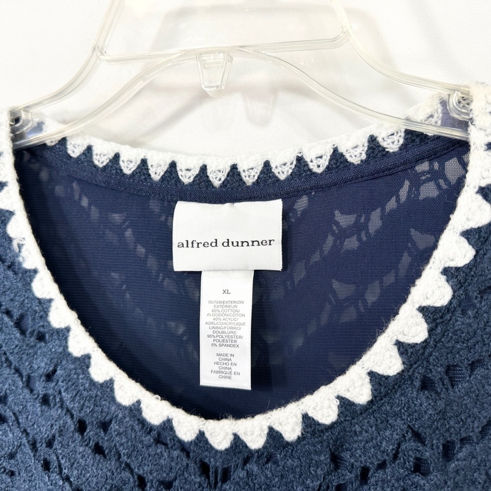 Alfred Dunner XL Crochet Top Navy White Chevron Scalloped Nautical Tunic 781 - Picture 9 of 11